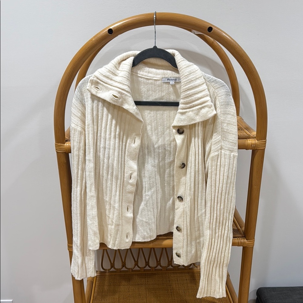 Madewell Cream Ribbed Button-Up Cardigan